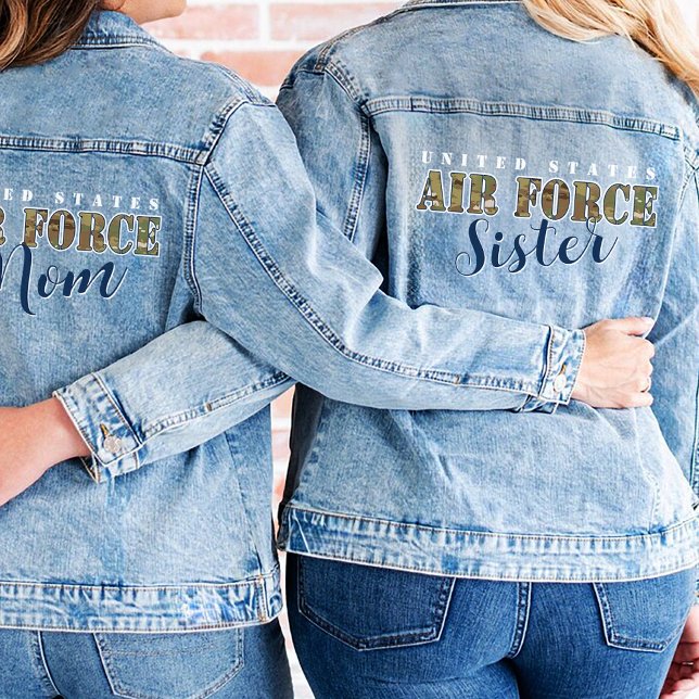 Chaqueta Vaquera Hermana de la Fuerza Aérea Regalo I Camuflaje Mili (Matching military family Air Force proud Sister  camouflage trendy denim jacket gift BMT graduation)