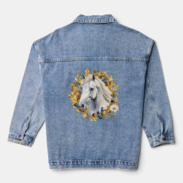 Chaqueta Vaquera Hermosa corona floral de oro de caballo blanco