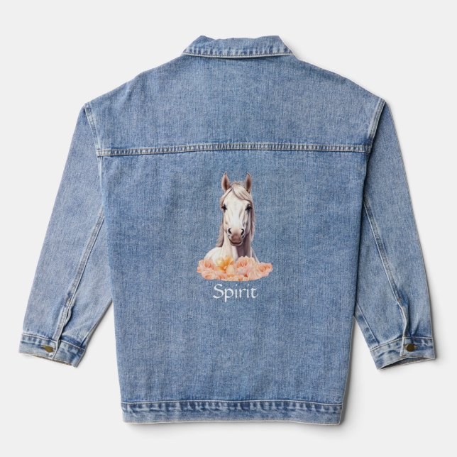 Chaqueta Vaquera Hermosas flores de caballo y rosa personalizadas (Reverso )