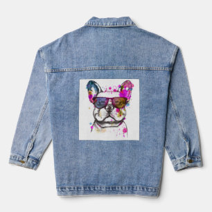Chaqueta Vaquera Hermoso Bulldog francés acuarela