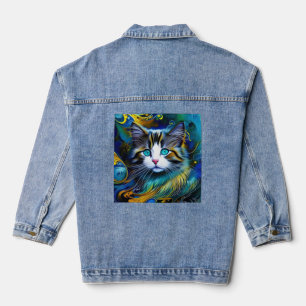 Chaqueta Vaquera Hermoso gato místico en blues y goles