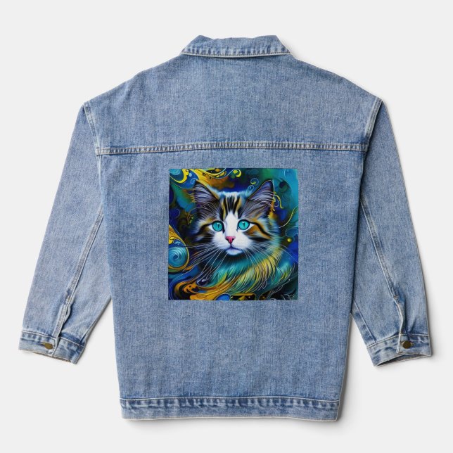Chaqueta Vaquera Hermoso gato místico en blues y goles (Reverso )