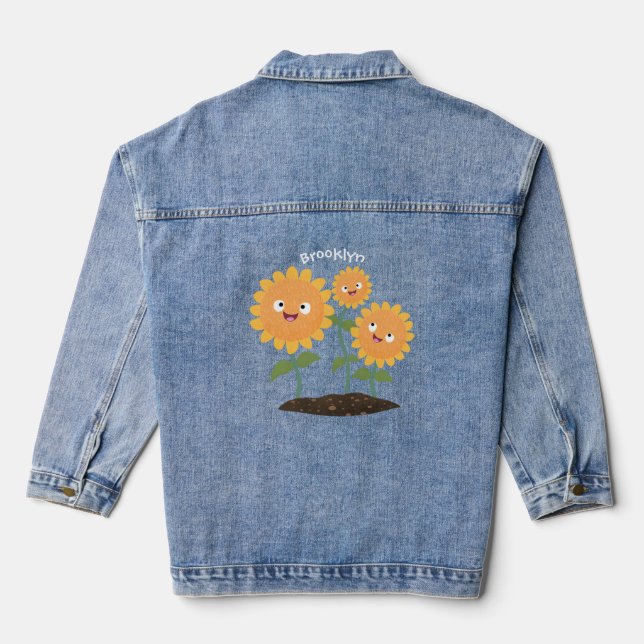 Chaqueta Vaquera Hermosos girasoles alegres sonrientes ilustracion  (Reverso )