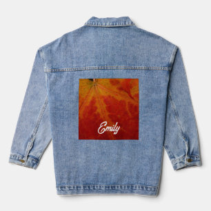 Chaqueta Vaquera Hoja de Arce Rojo Fotografía Abstracta de la Natur
