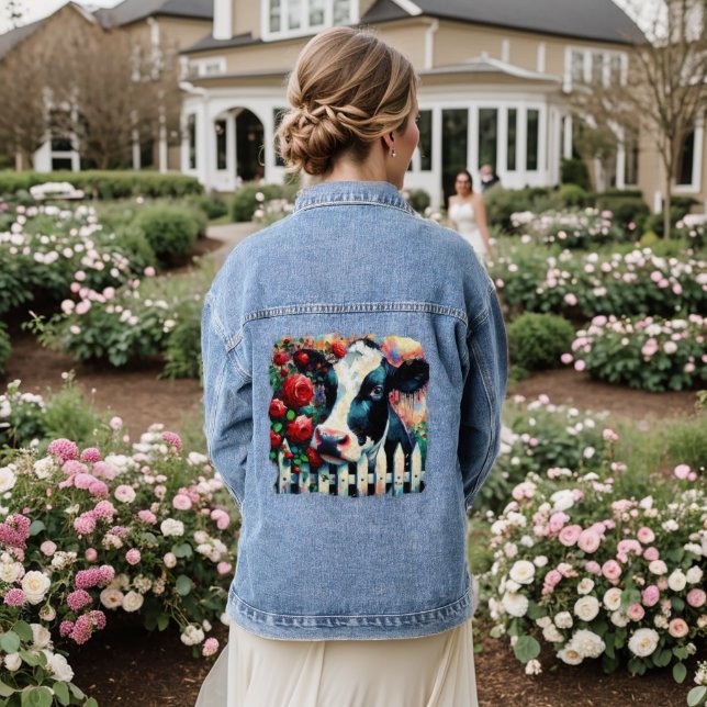 Chaqueta Vaquera Holstein Cow Picket Fence Red Roses Black Red (Reverso Boda)