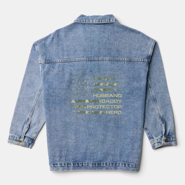Chaqueta Vaquera Hombres Esposo Papi Protector Hero Fathers Day Cam (Reverso )