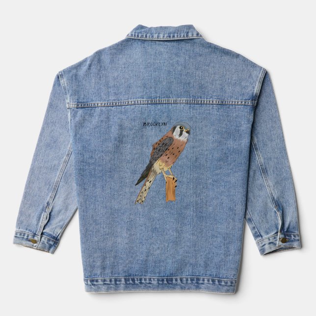 Chaqueta Vaquera Ilustracion americano de aves de Kestrel (Reverso )