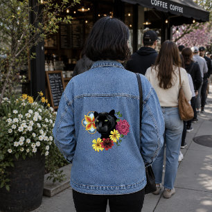 Chaqueta Vaquera Ilustración Botánica Floral de Pantera Negra en Ne