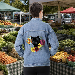 Chaqueta Vaquera Ilustración Botánica Floral de Pantera Negra en Ne