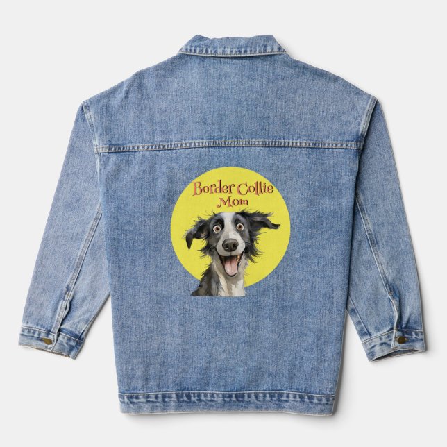 Chaqueta Vaquera Ilustracion Cute Whimsical Border Collie Mom (Reverso )