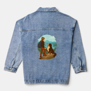 Chaqueta Vaquera Ilustración de aventura de niña y perro de montaña