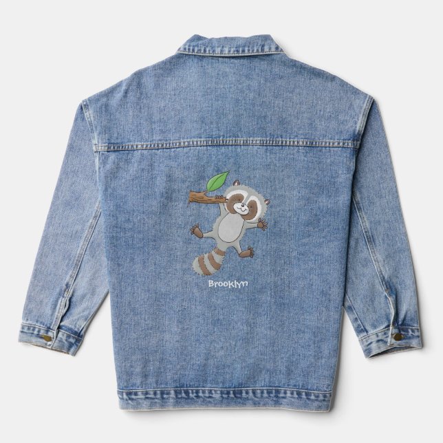 Chaqueta Vaquera Ilustracion de bebé de raccoon feliz lindo (Reverso )