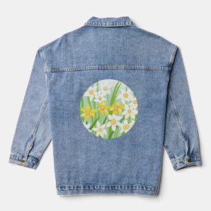 Chaqueta Vaquera Ilustracion de Daffodils de primavera blanca y ama