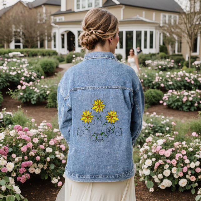 Chaqueta Vaquera Ilustración de flores amarillas lindas (Reverso Boda)