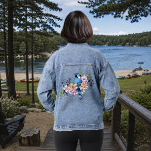 Chaqueta Vaquera Ilustración de flores de primavera del pájaro arre