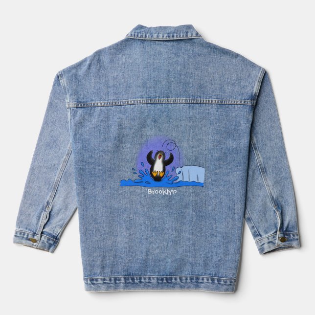 Chaqueta Vaquera Ilustracion de personalizado de pingüino puenteado (Reverso )
