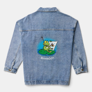 Chaqueta Vaquera Ilustracion de personalizado de rana verde lindo