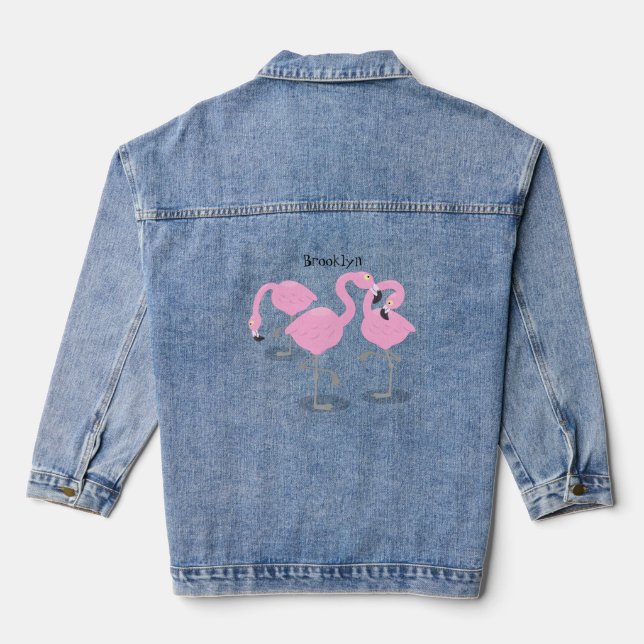 Chaqueta Vaquera Ilustracion de trío de flamingo rosado (Reverso )