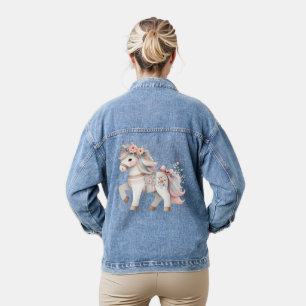 Chaqueta Vaquera Ilustracion Floral Pastel Horse Fantasy