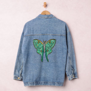 Chaqueta Vaquera Ilustracion Luna Moth - Verde y Oro