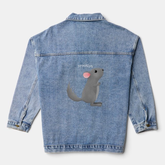 Chaqueta Vaquera Ilustracion personalizado chinchilla gris suave (Reverso )