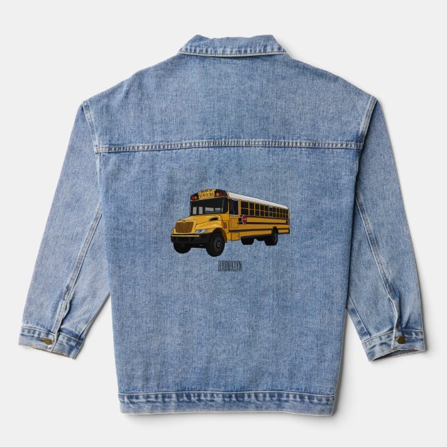 Chaqueta Vaquera Ilustracion personalizado de autobús escolar (Reverso )
