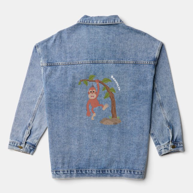Chaqueta Vaquera Ilustracion personalizado de orangután bebé feliz (Reverso )