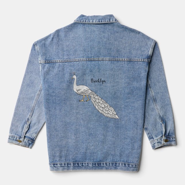 Chaqueta Vaquera Ilustracion personalizado de pavo real blanco (Reverso )