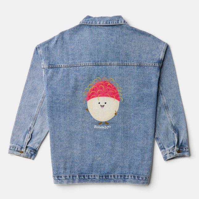Chaqueta Vaquera Ilustracion personalizado de rambután rosa suave (Reverso )
