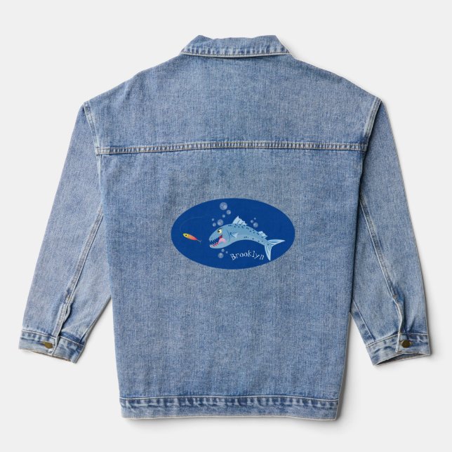 Chaqueta Vaquera Ilustracion personalizado pescador hambriento de b (Reverso )