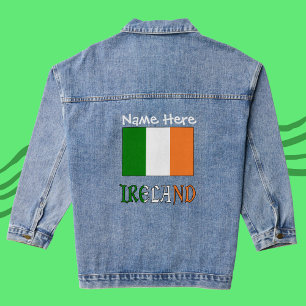 Chaqueta Vaquera Irlanda y Bandera Irlandesa Personalización Negra