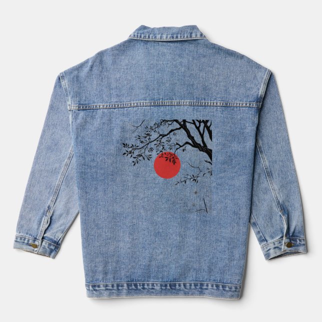 Chaqueta Vaquera Japanese Red Sun & Brush Tree Art (Reverso )