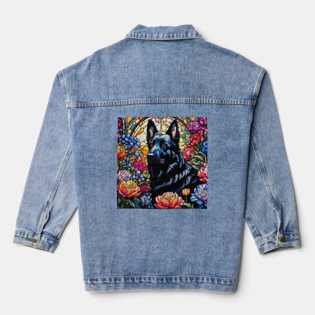 Chaqueta Vaquera Jardín de vidrio de manchas de pastor alemán negro (Reverso )