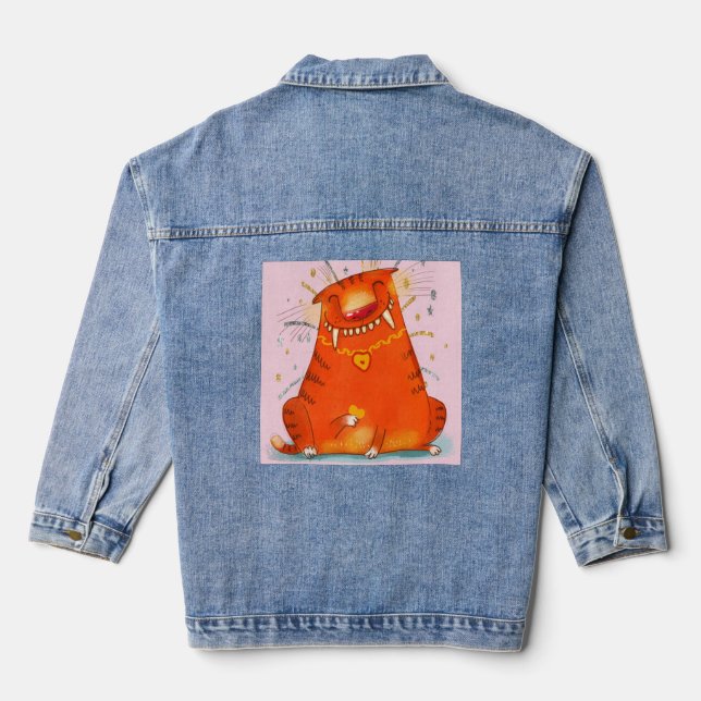 Chaqueta Vaquera Jean Jacket con un gato Naranja cómico (Reverso )