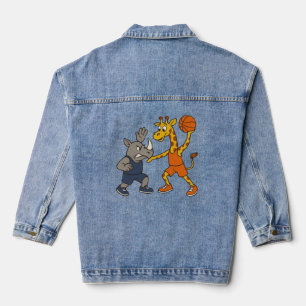 Chaqueta Vaquera Jirafa de dibujos animados y rinoceronte jugando b