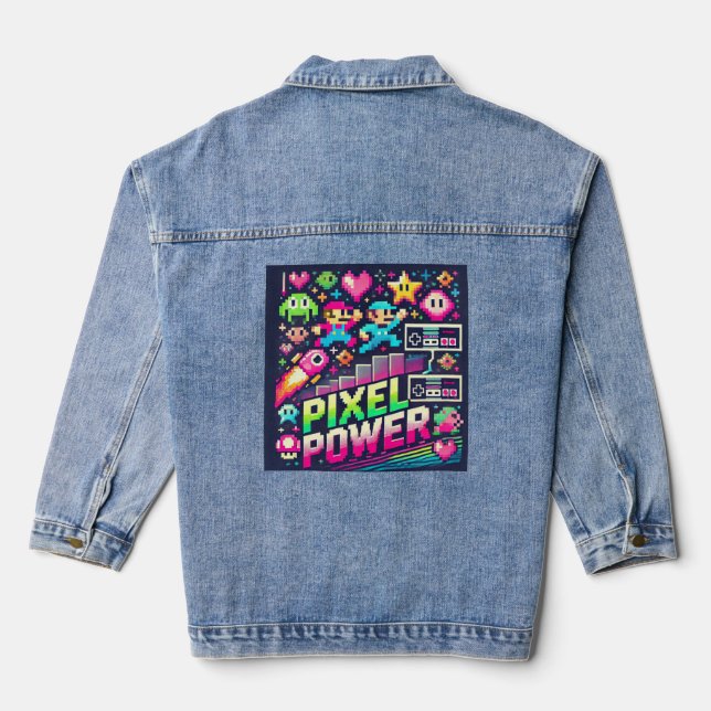 Chaqueta Vaquera Juego retro de energía para píxeles - Carácter de  (Reverso )