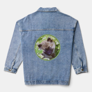 Chaqueta Vaquera Keeshond Puppy en el jardín pintando arte original