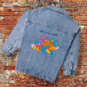 Chaqueta Vaquera Koi Fish Lotus Cherry Blossoms
