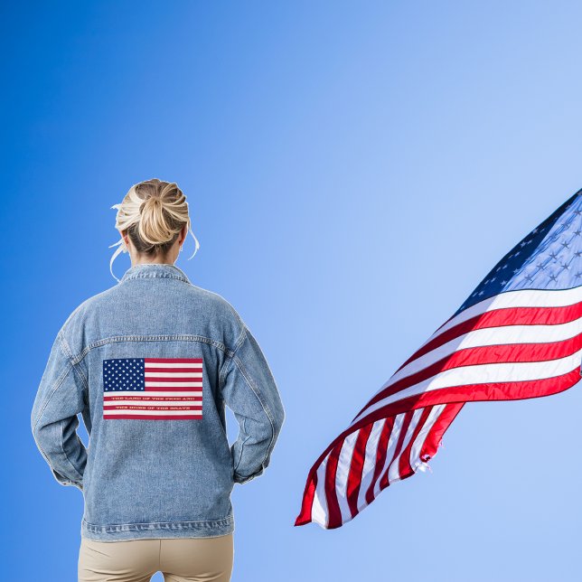 Chaqueta Vaquera La Bandera Estadounidense Patriótica Hogar De La V (USA America Flag Patriotic Home Of The Brave Quote Denim Jacket)