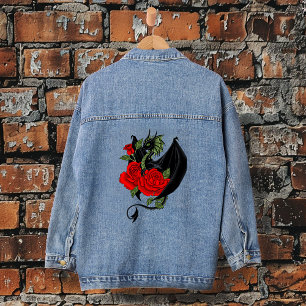 Chaqueta Vaquera Lavanda de rosas rojas de dragón negro