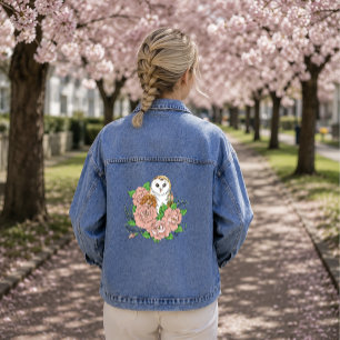 Chaqueta Vaquera Lechuza de granero azul elegante flores rosadas vi