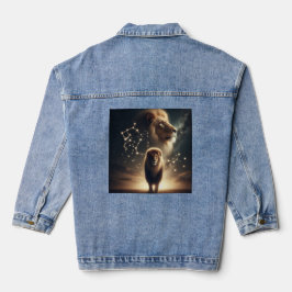 Chaqueta Vaquera Leo Zodiac Art - León Majestuoso y Constelación.