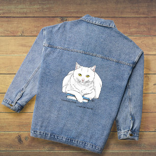 Chaqueta Vaquera Libro divertido de gato blanco leyendo Humor Púrpu