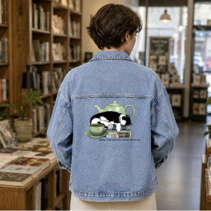 Chaqueta Vaquera Libros Acogedores Gato Esmoquin Té Tetera Verde Li