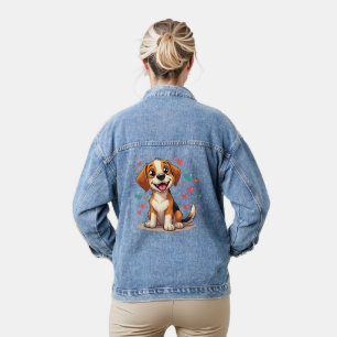 Chaqueta Vaquera Lindo Beagle Kawaii con Corazones Perro Juguetón