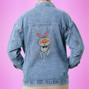 Chaqueta Vaquera Lindo conejo blanco mejillas de orejas rosadas