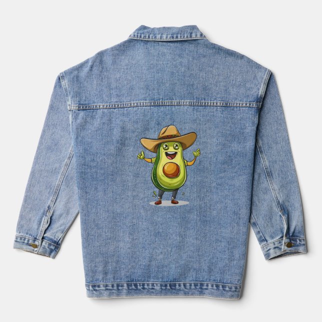 Chaqueta Vaquera lindo y gracioso aguacate verde cowboy print (Reverso )