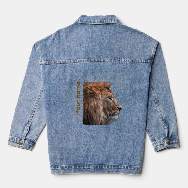 Chaqueta Vaquera Lion Denim Jacket - Personalizado Diseño animal fe (Reverso )