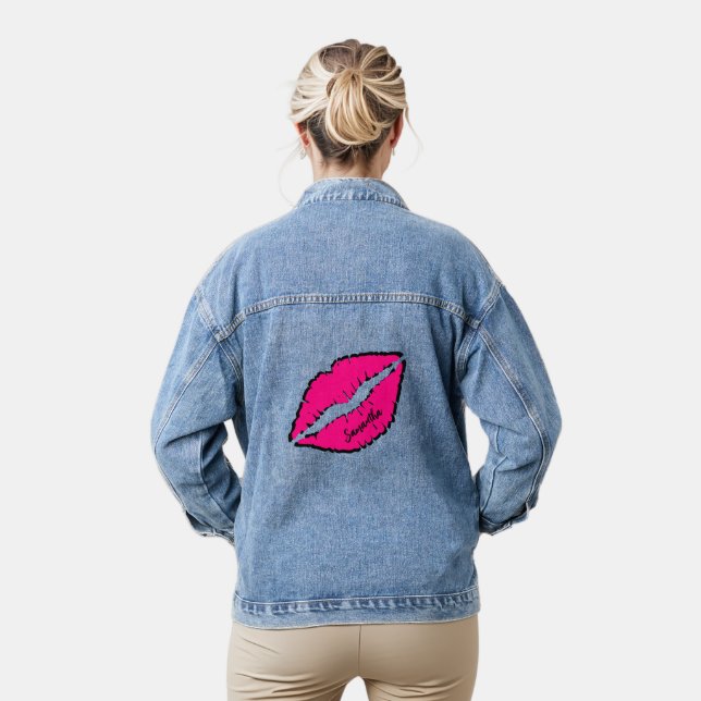Chaqueta Vaquera Lips de besos rosados personalizadas (Modelo)