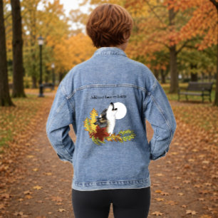 Chaqueta Vaquera Lobo de otoño aullando a la luna negra